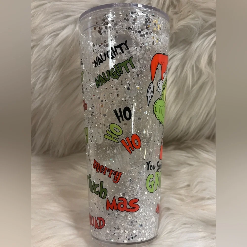 Snowglobe Christmas Grinch Glitter Tumbler 24 oz